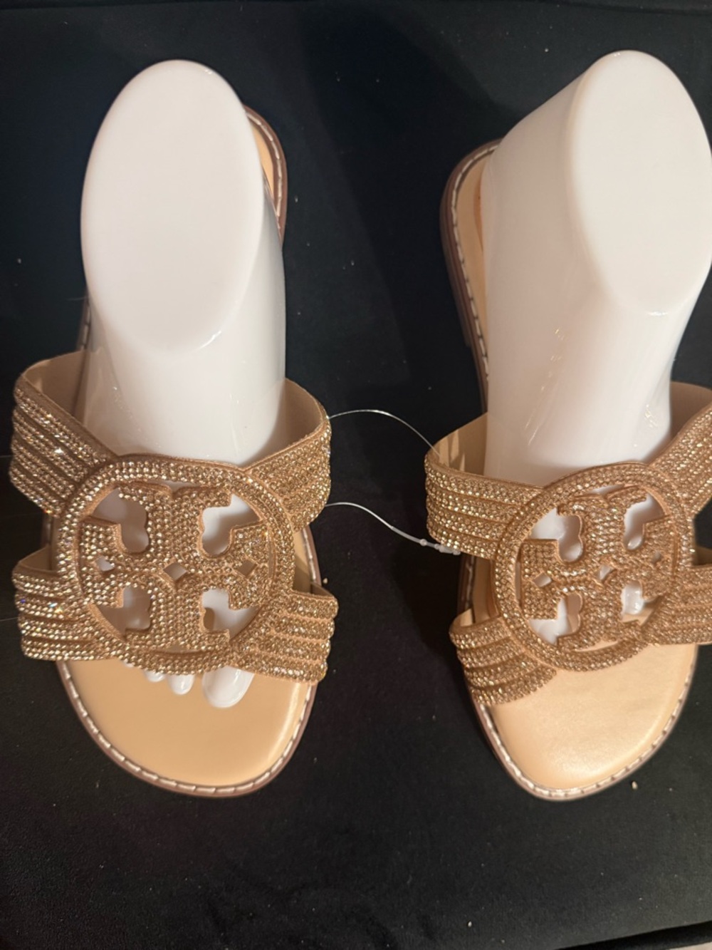 Gold Beaded Slide Sandals for Women